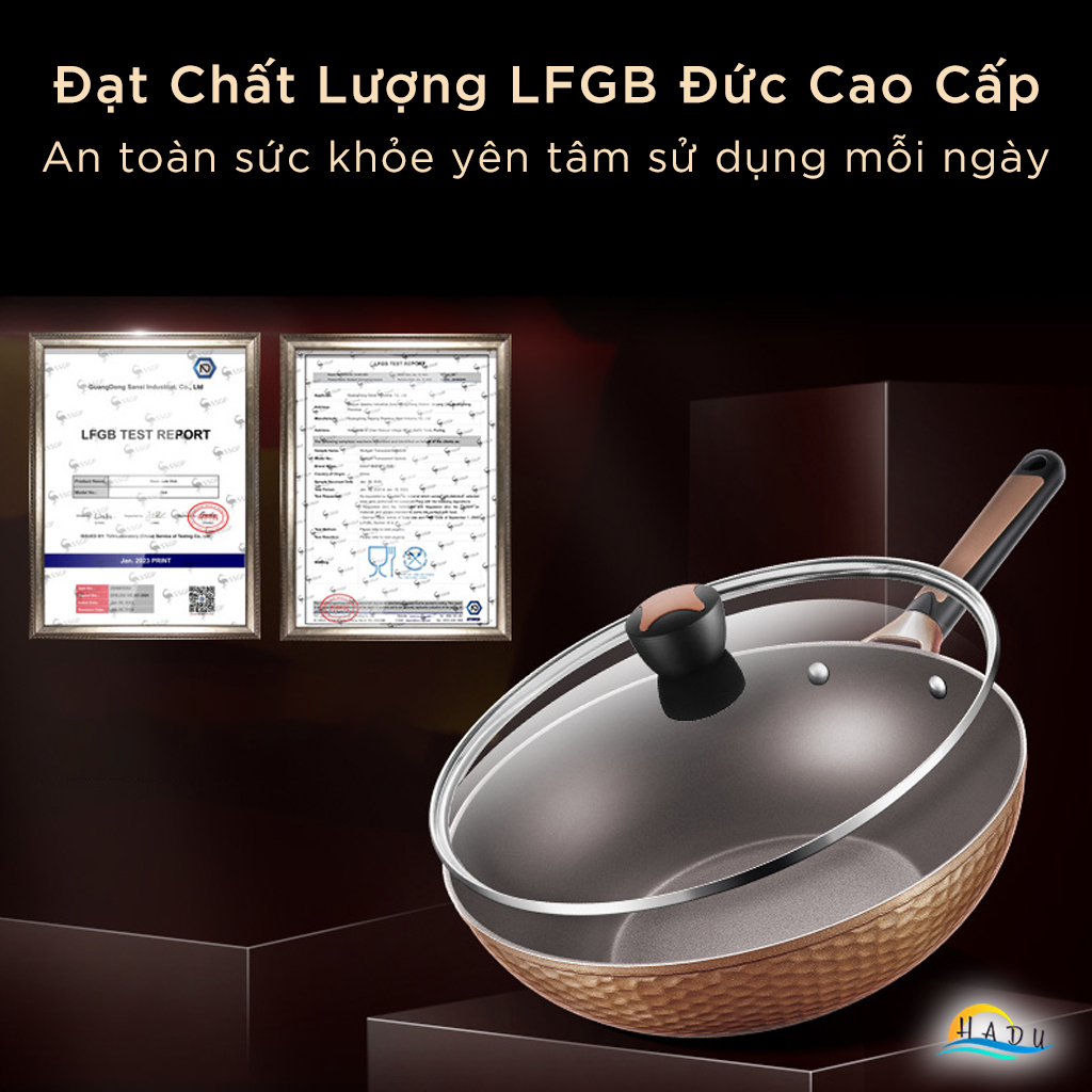 Chảo Chống Dính Lòng Sâu Bếp Từ SSGP 32cm, Phủ Greblon, Kèm Nắp Kính, Đạt Chất Lượng LFGB Đức