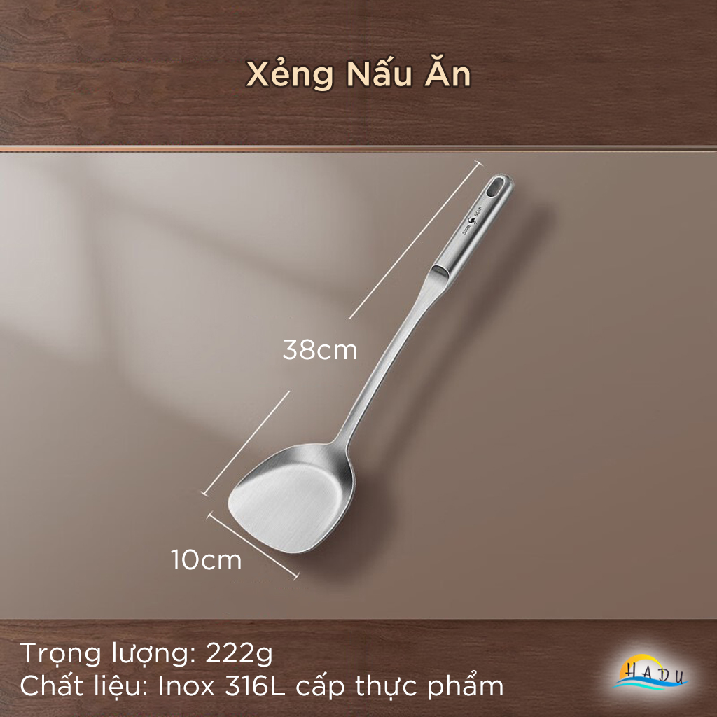 Xẻng Nấu Ăn Inox 316L Đúc Nguyên Khối SSGP, Sạn Xào Cán Rỗng Cách Nhiệt Chống Nóng, Đạt Chất Lượng LFGB Đức