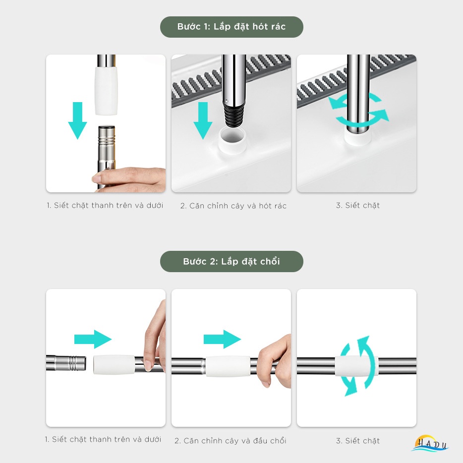 Bộ Chổi và Hót Rác Thông Minh CCKO, Có Lược Cào Tóc, Cán Dài Không Cúi, Lông Chổi Mềm