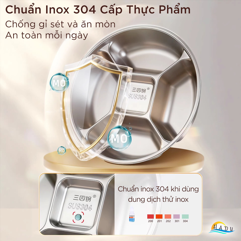 Khay Inox 304 Chia 5 Ngăn Cao Cấp SSGP, Đĩa Đựng Gia Vị Chuẩn Bị Nguyên Liệu Nấu Ăn Đạt Chất Lượng LFGB Đức