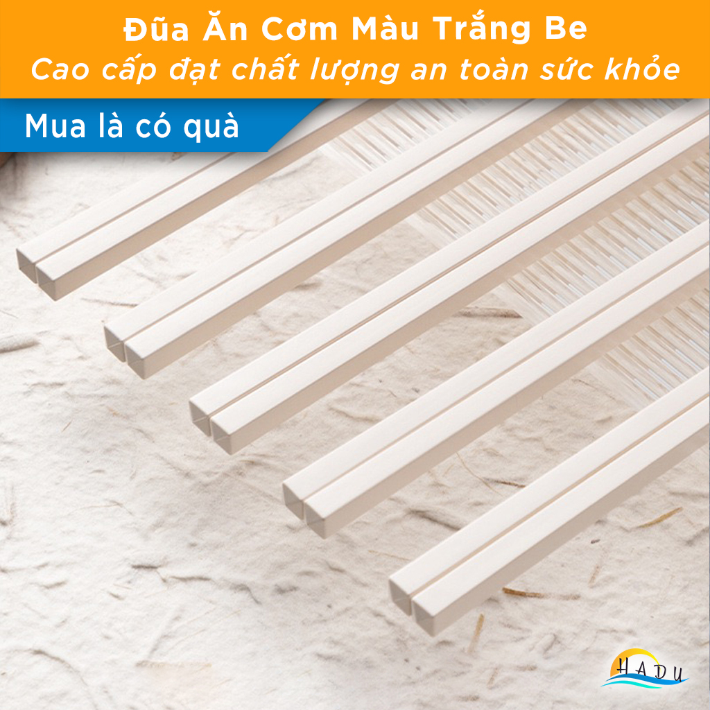 Đũa Ăn Cơm Kháng Khuẩn HADU Màu Trắng Be, Đũa Sợi Thủy Tinh Chống Mốc, Đầu Nhám Chống Trượt, Chịu Nhiệt 120°C