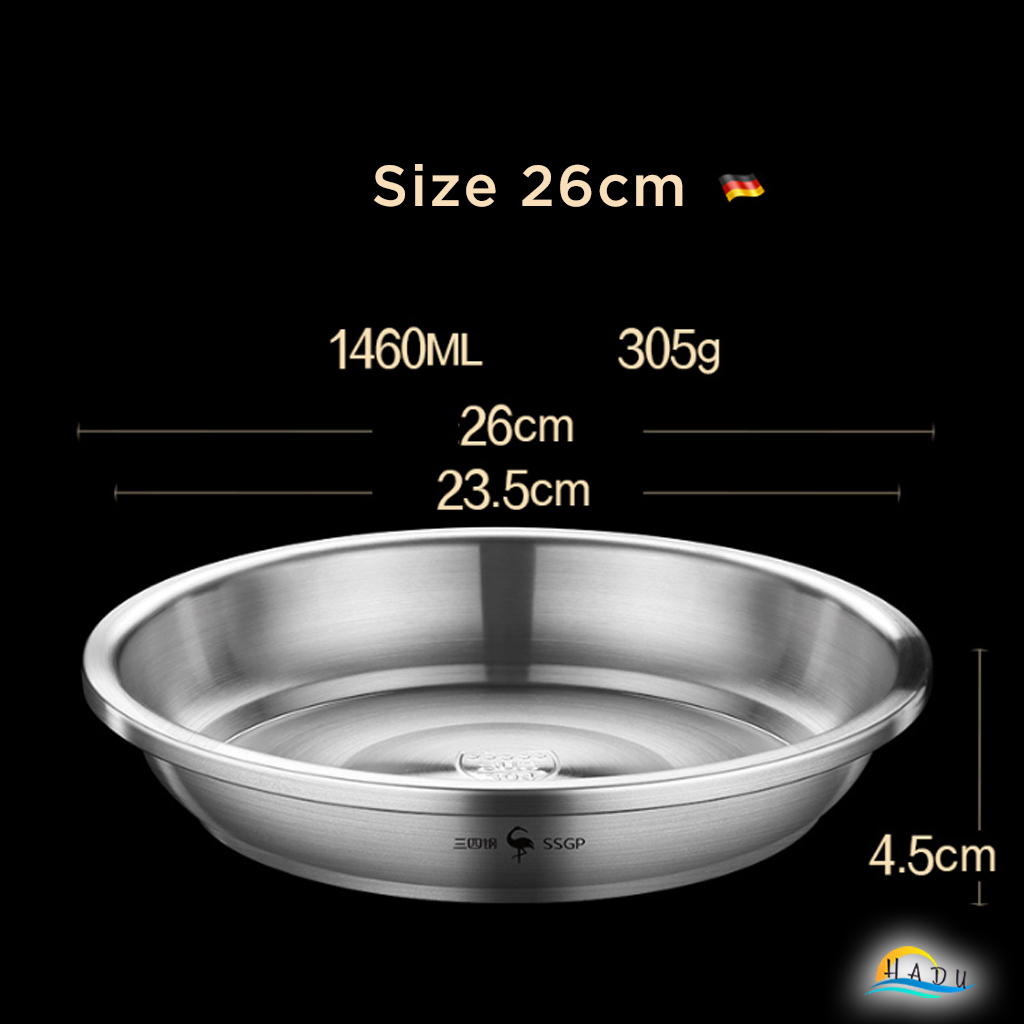 Đĩa Inox 304 Sâu Lòng SSGP, Chống Trầy, Xếp Chồng Gọn, Nhiều Size, Đạt Chất Lượng LFGB Đức