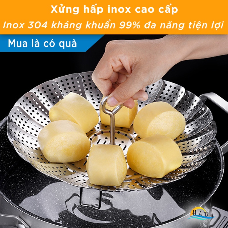 Xửng Hấp Gấp Gọn Inox 304 SSGP, Điều Chỉnh Theo Kích Cỡ Nồi, Đạt Chất Lượng LFGB Đức