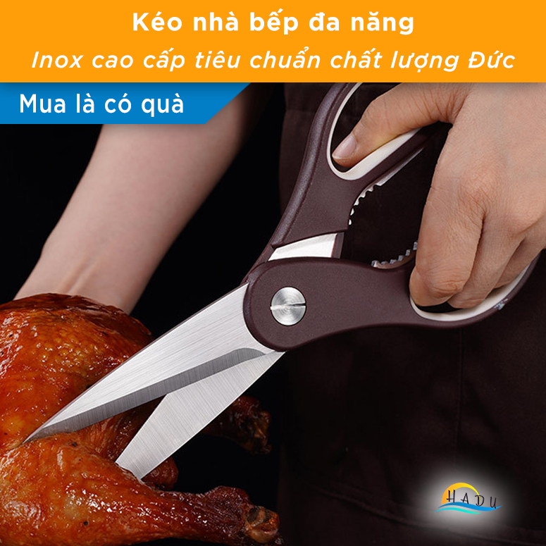 Kéo cắt gà nhà bếp inox độ cứng cao đạt tiêu chuẩn chất lượng Đức, kéo đa năng làm bếp cao cấp tay cầm cao su mềm SSGP