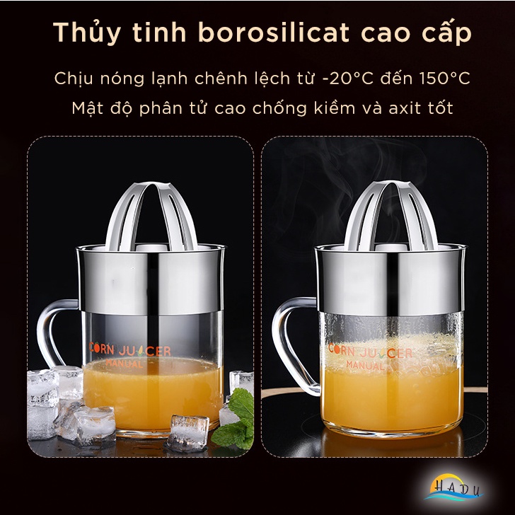 Dụng Cụ Vắt Cam và Tách Hạt Ngô 2 trong 1 CCKO, Lõi Inox 304, Cốc Thủy Tinh 600ml
