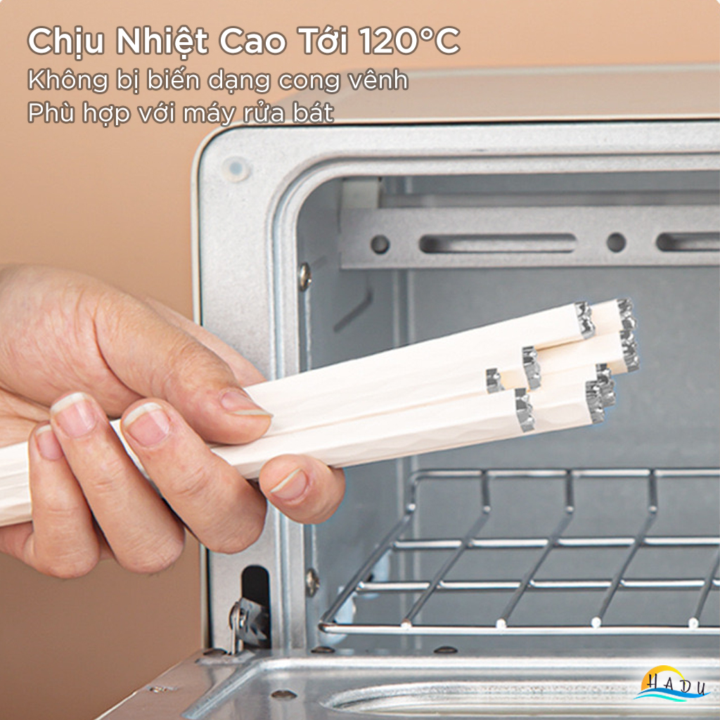 Bộ 5 Đôi Đũa Sợi Thủy Tinh HADU Họa Tiết Hoa Anh Đào, Chống Trơn, Chống Mốc, 24.3cm, Màu Trắng