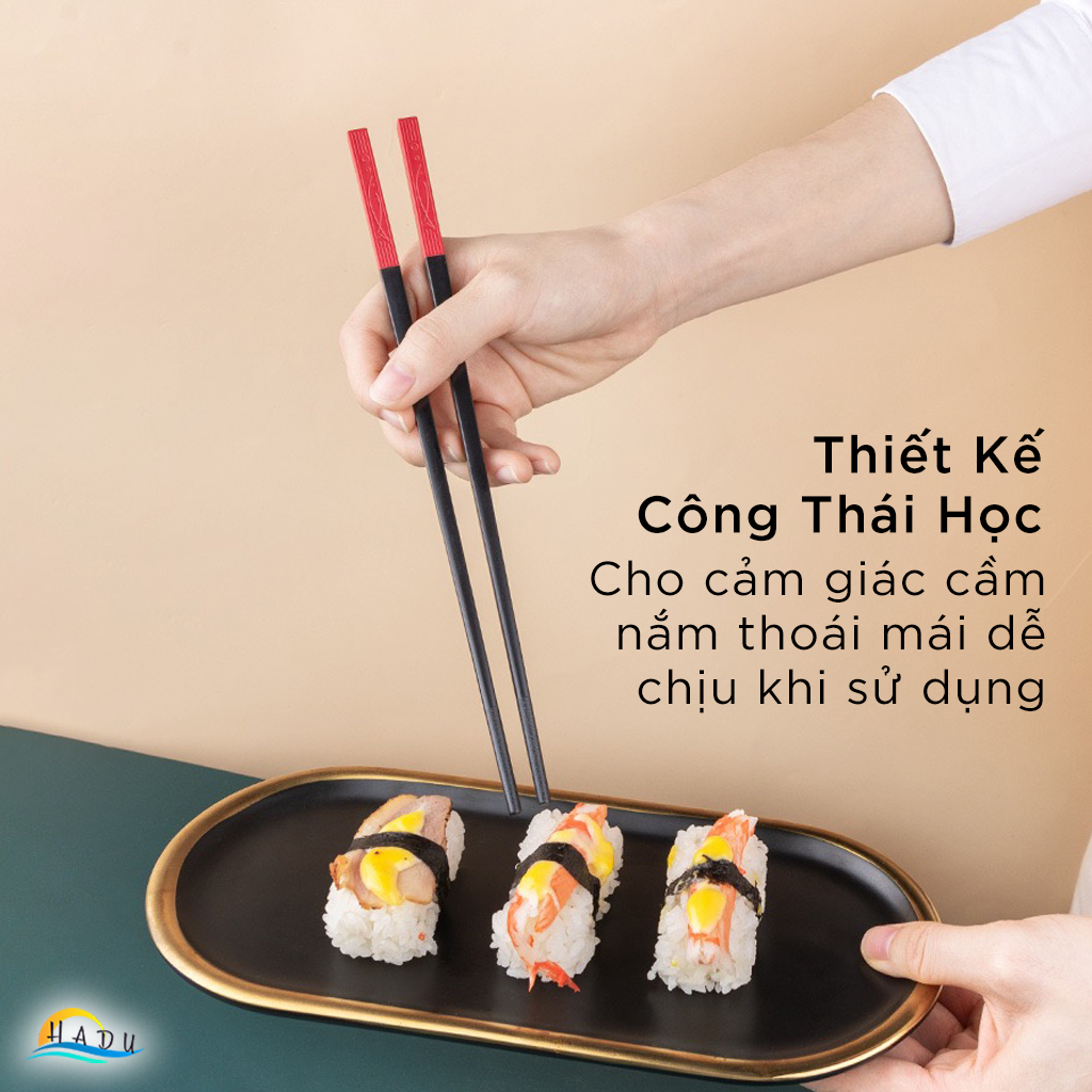 Bộ 5 Đôi Đũa Sợi Thủy Tinh HADU Họa Tiết Song Ngư, Chống Trơn, Chịu Nhiệt, 24.3cm, Đuôi 5 Màu