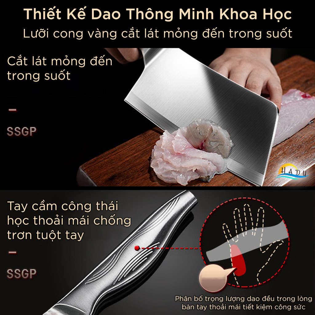 Dao Thái Thịt SSGP Thép 30Cr13, Siêu Sắc, Đạt Chất Lượng LFGB Đức