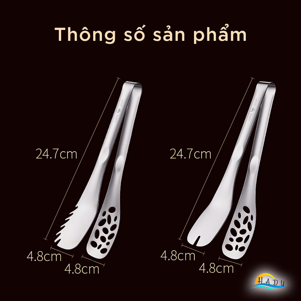 Kẹp Gắp Thức Ăn Inox 304 SSGP, Đầu Răng Cưa Chống Trượt, Có Lỗ Thoát Dầu, Dài 25cm, Đạt Chất Lượng LFGB Đức