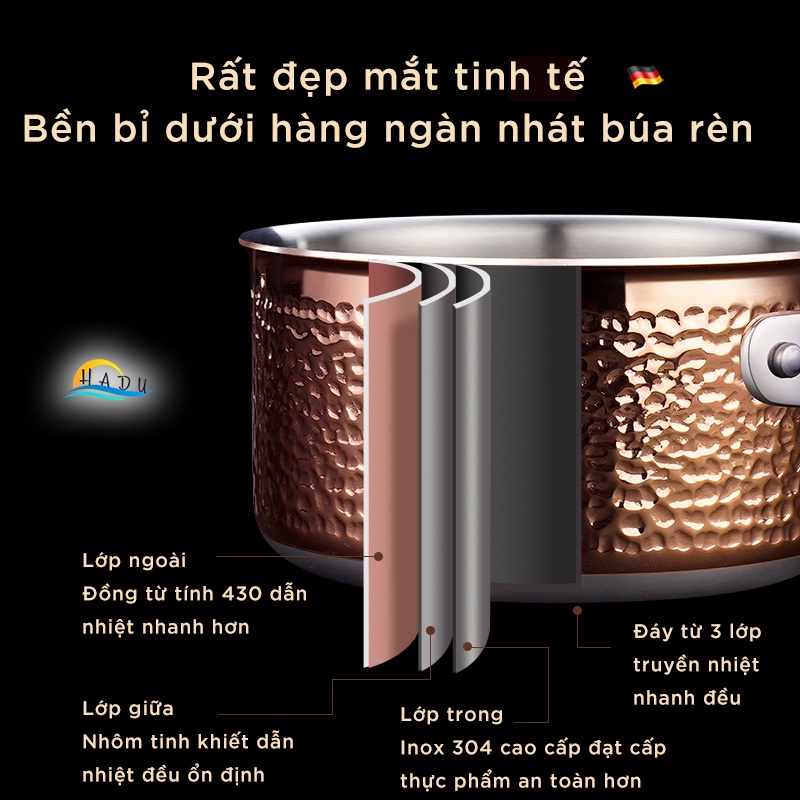 Nồi Inox Bếp Từ 304 3 Đáy Cao Cấp 20cm Đạt Chất Lượng Đức SSGP
