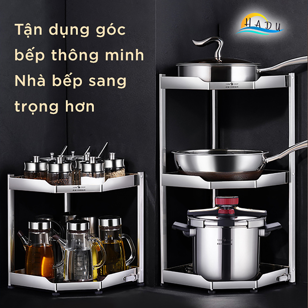 Kệ Góc Bếp Inox 304 SSGP, 2 Tầng, Gấp Gọn, Đạt Chất Lượng LFGB Đức