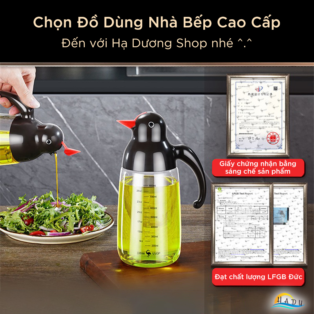 Bình Đựng Dầu Ăn Nước Mắm Thủy Tinh Đa Năng Có Vòi Cao Cấp 800ml Đạt Chất Lượng LFGB Đức SSGP