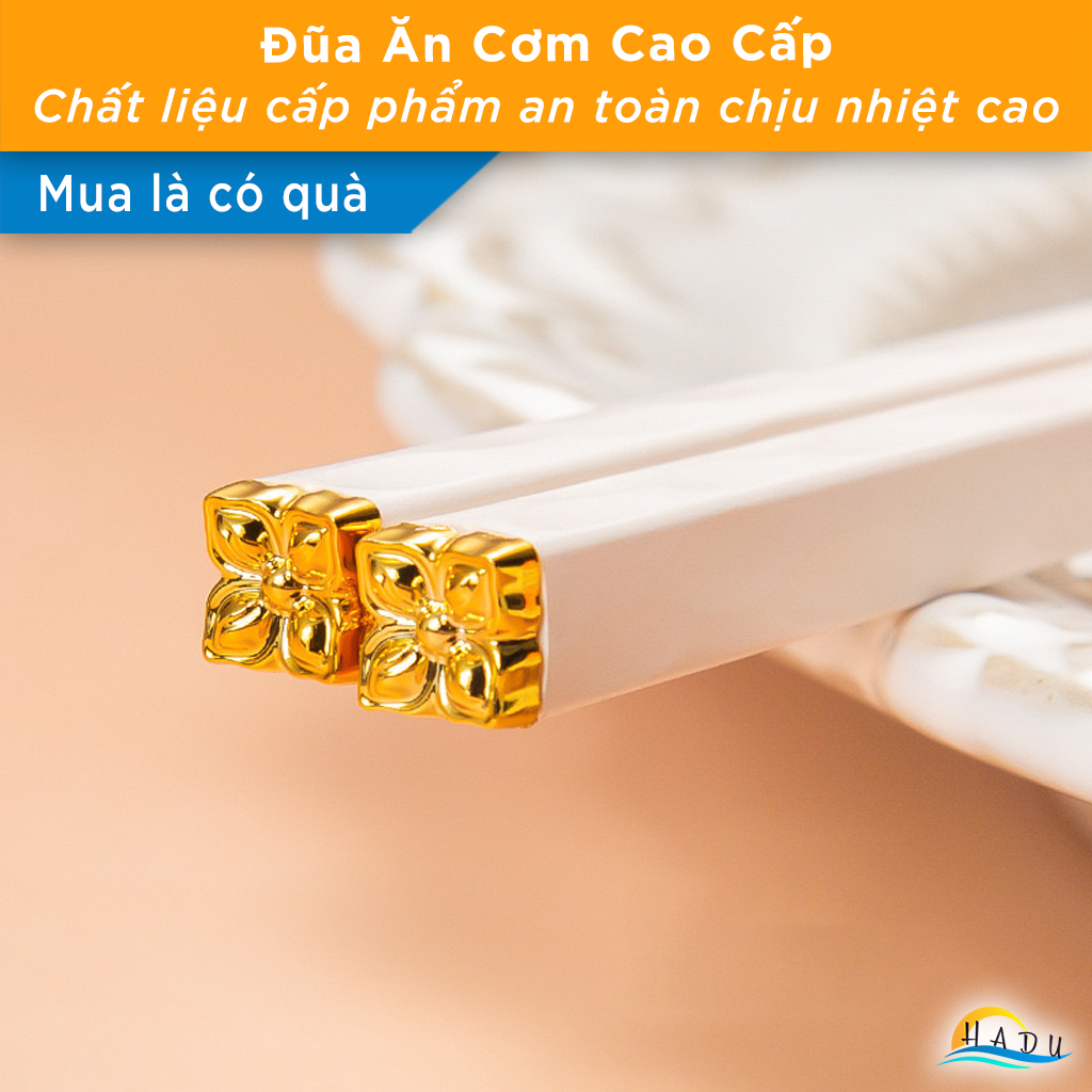Bộ 5 Đôi Đũa Sợi Thủy Tinh HADU Họa Tiết Hoa Anh Đào, Chống Trơn, Chống Mốc, 24.3cm, Màu Trắng
