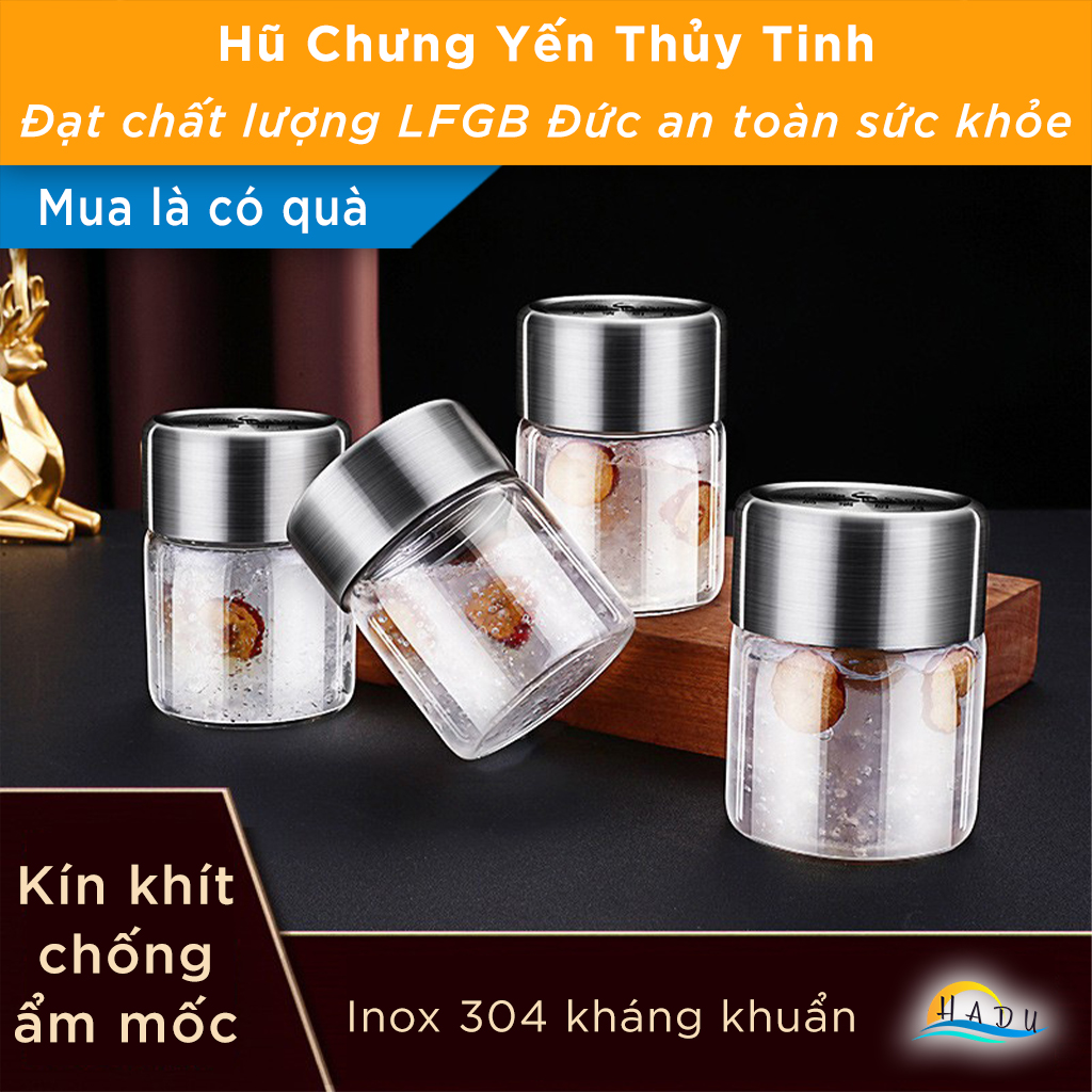 Hũ Chưng Yến Thủy Tinh Borosilicate SSGP, Nắp Inox 304 Kín Hơi, Chịu Nhiệt 300°C, Đạt Chất Lượng LFGB Đức