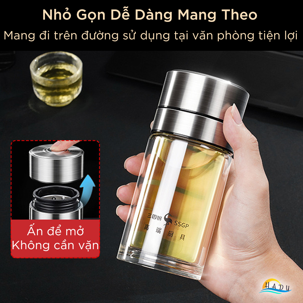 Bình Pha Trà Thủy Tinh 2 Lớp SSGP 330ml, Có Lõi Lọc Inox, Giữ Nhiệt Chống Bỏng, Đạt Chất Lượng LFGB Đức