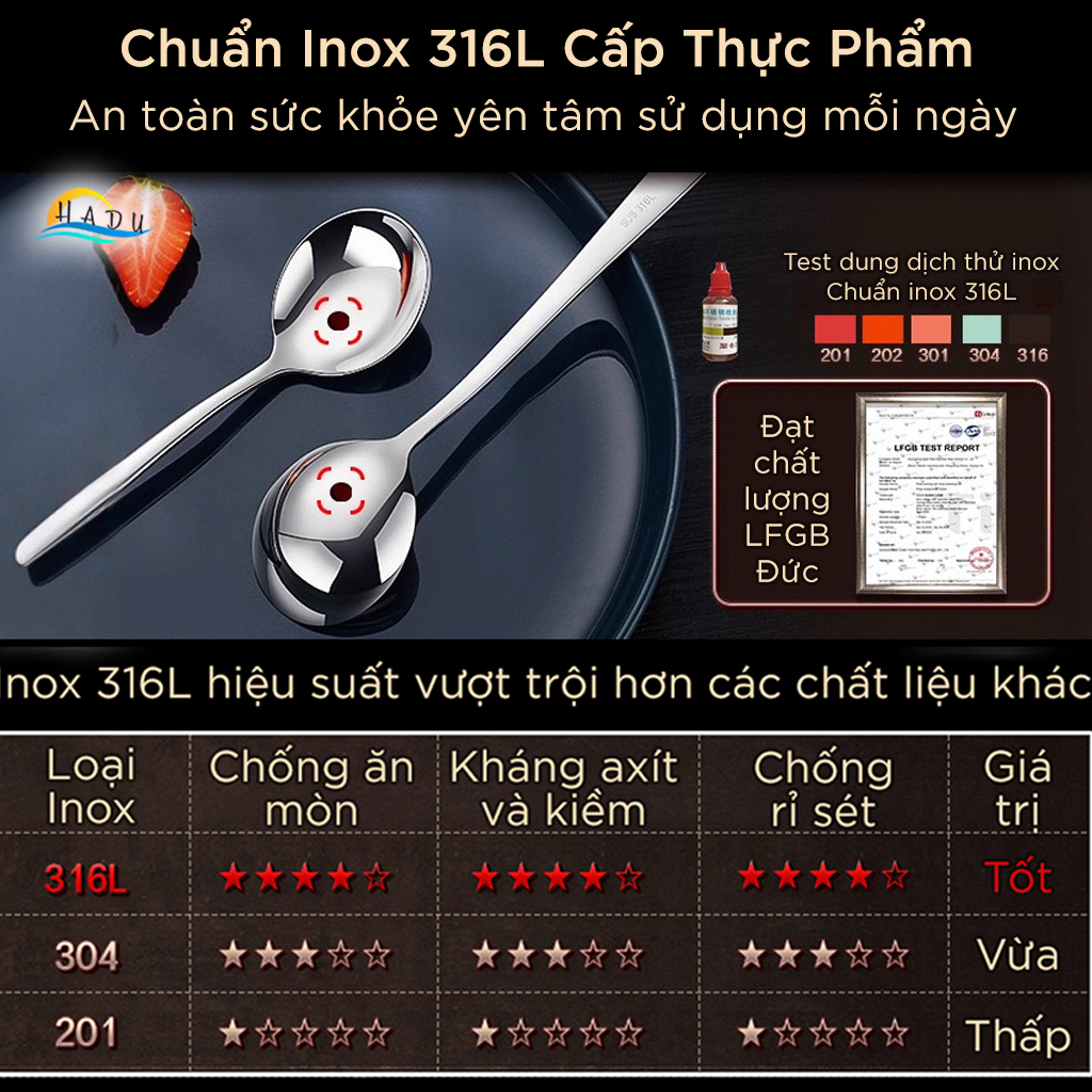 Thìa Ăn Cơm, Muỗng Ăn Phở Inox 316L SSGP Cao Cấp, Thìa Sâu Lòng Đúc Nguyên Khối Đạt Chất Lượng Đức LFGB