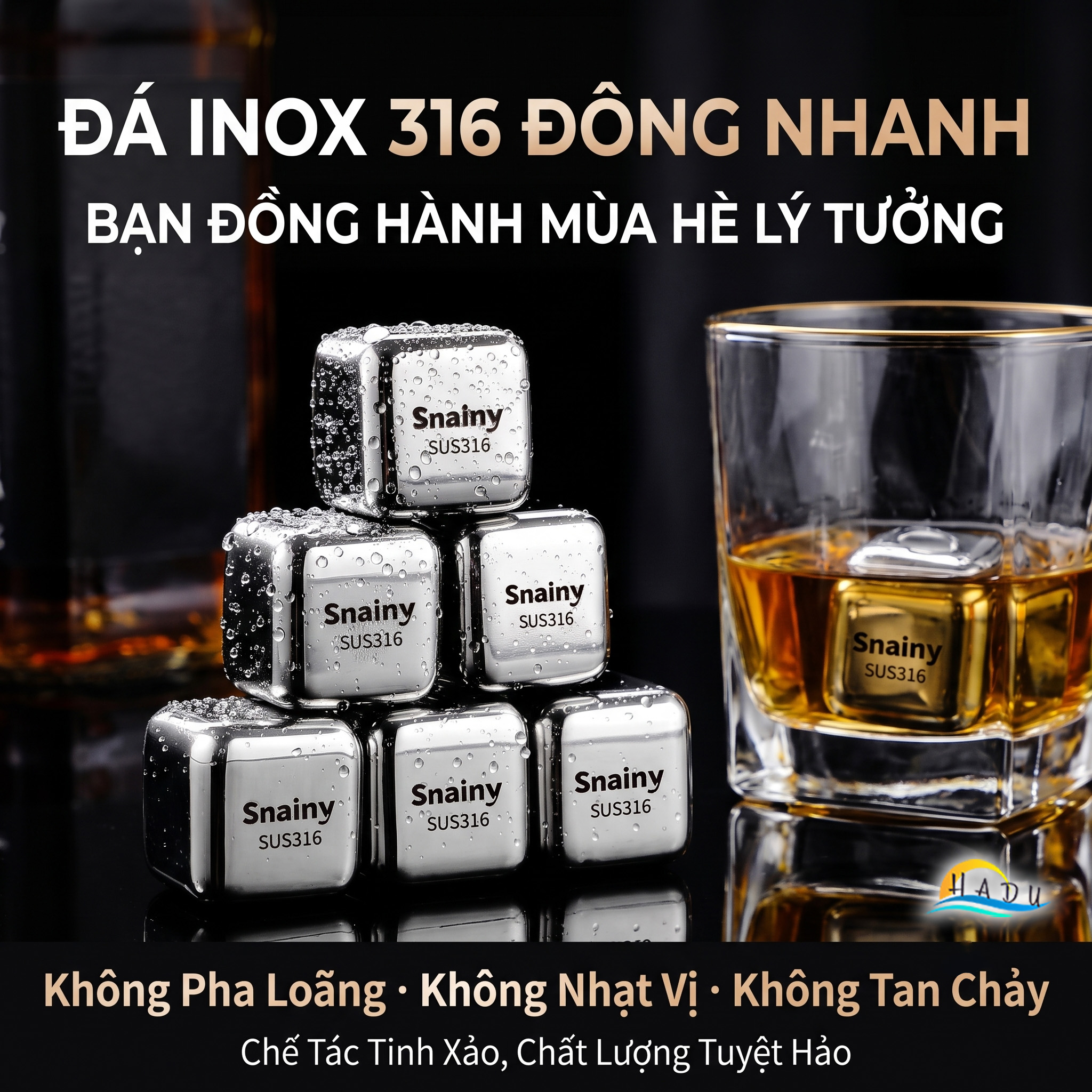Đá Lạnh Vĩnh Cửu Inox 316 Cao Cấp Kháng Khuẩn Không Tan Làm Loãng Vị Đồ Uống Snainy