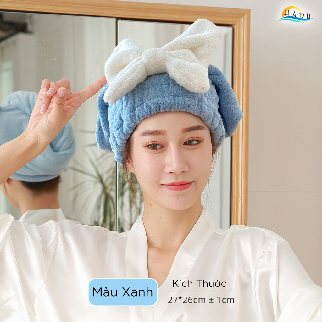 Mũ Trùm Đầu Thấm Nước Cao Cấp – Polyester Cotton San Hô Lông Cừu, Chăm Sóc Tóc, Thấm Nước 280g/m2, Bảo Vệ Tóc Hiệu Quả HADU
