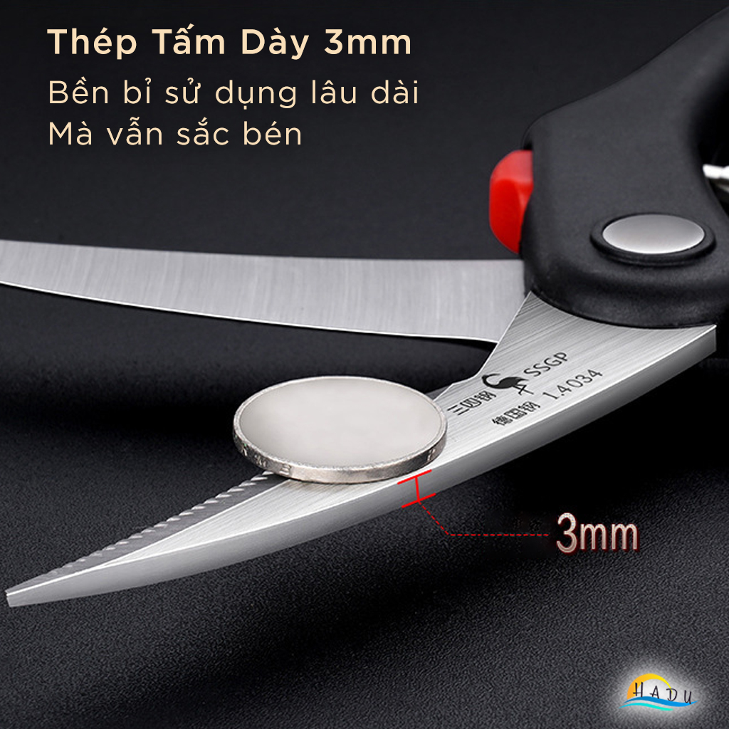 Kéo Cắt Gà Trợ Lực SSGP, Thép Đức, Lò Xo Giảm Lực, Khóa An Toàn, Dài 24.5cm, Đạt Chất Lượng LFGB Đức