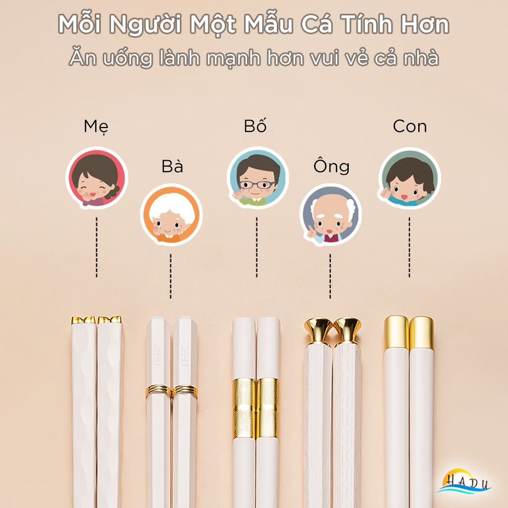 Bộ 5 Đôi Đũa Sợi Thủy Tinh HADU Kháng Khuẩn, Chống Trượt, Chịu Nhiệt, 24.3cm