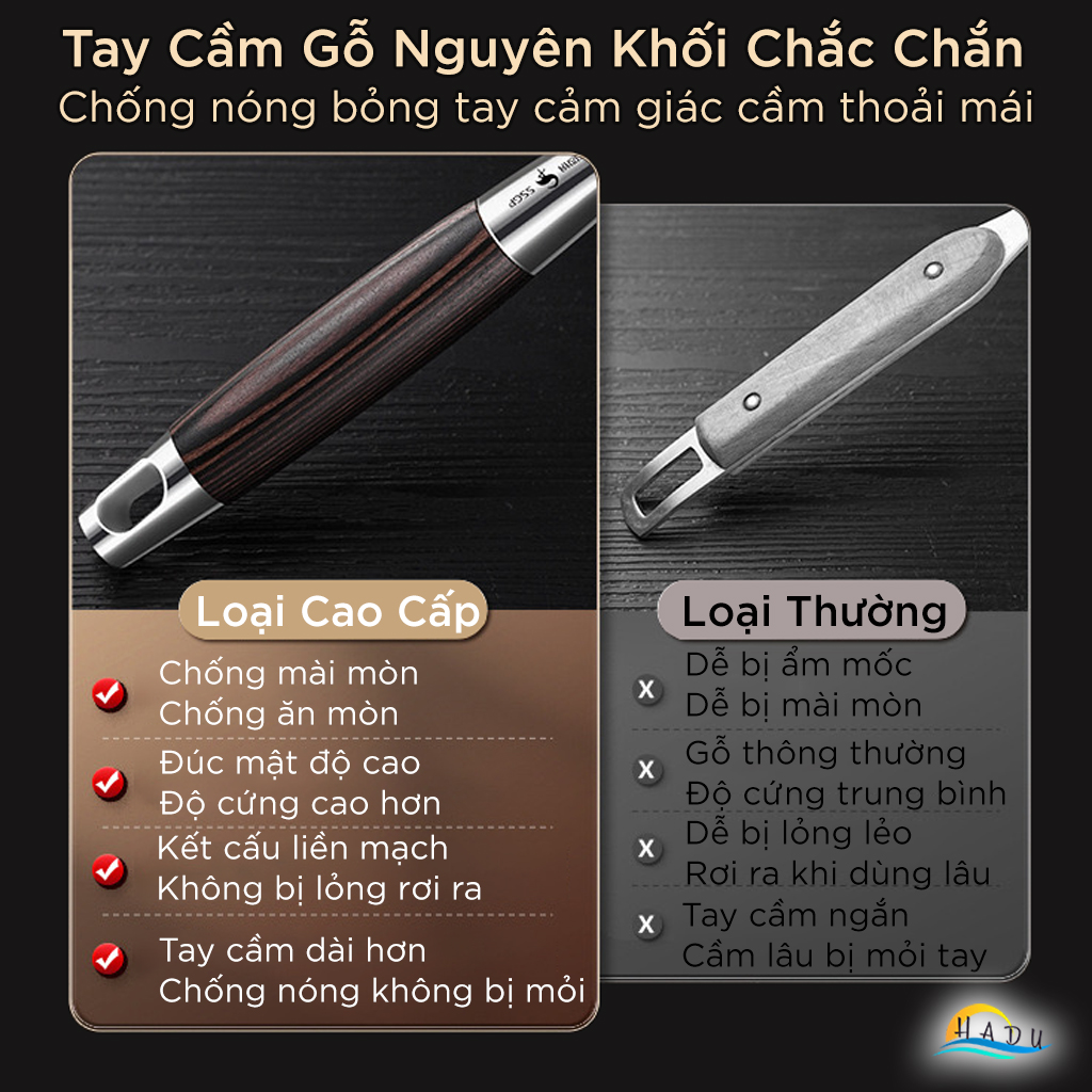 Muôi Múc Canh SSGP Inox 316L, Cán Gỗ Nguyên Khối Chống Nóng, Dài 39cm, Đạt Chất Lượng LFGB Đức