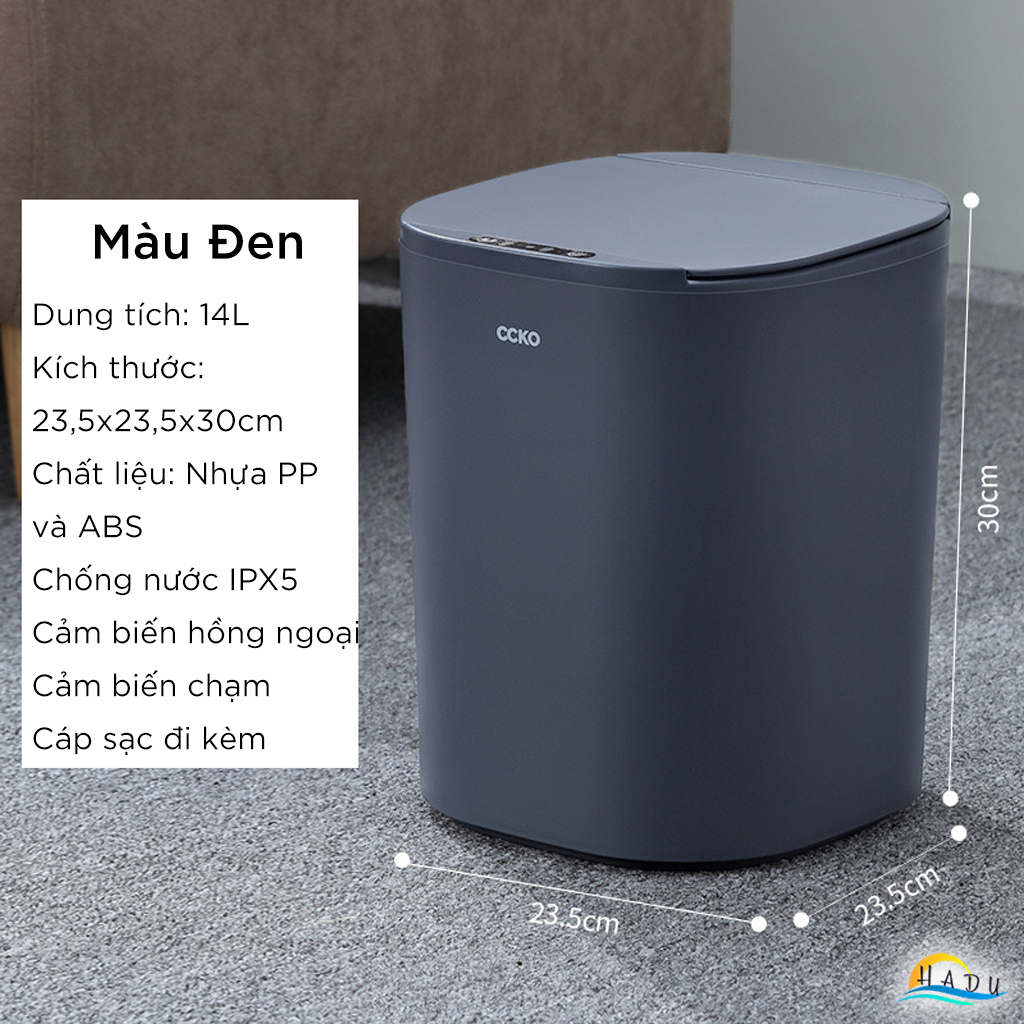 Thùng Rác Cảm Ứng Tự Động CCKO 14L, Chống Nước IPX5, Nắp Kín Ngăn Mùi, Nhiều Màu
