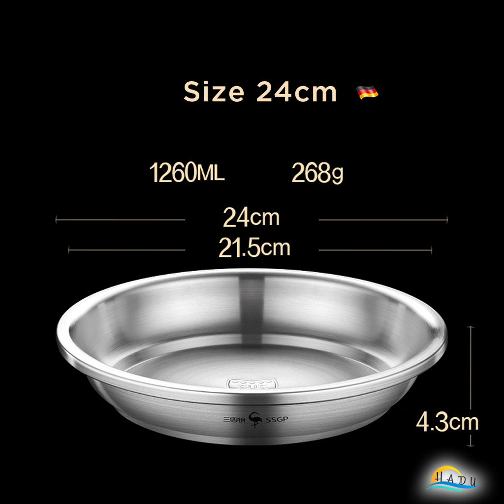 Đĩa Inox 304 Sâu Lòng SSGP, Chống Trầy, Xếp Chồng Gọn, Nhiều Size, Đạt Chất Lượng LFGB Đức