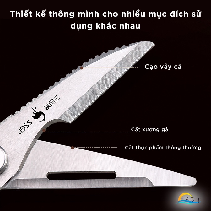 Kéo Nhà Bếp Đa Năng SSGP, Inox 304, Cắt Gà, Cắt Xương, Mở Nắp Chai, Dài 23cm, Đạt Chất Lượng LFGB Đức