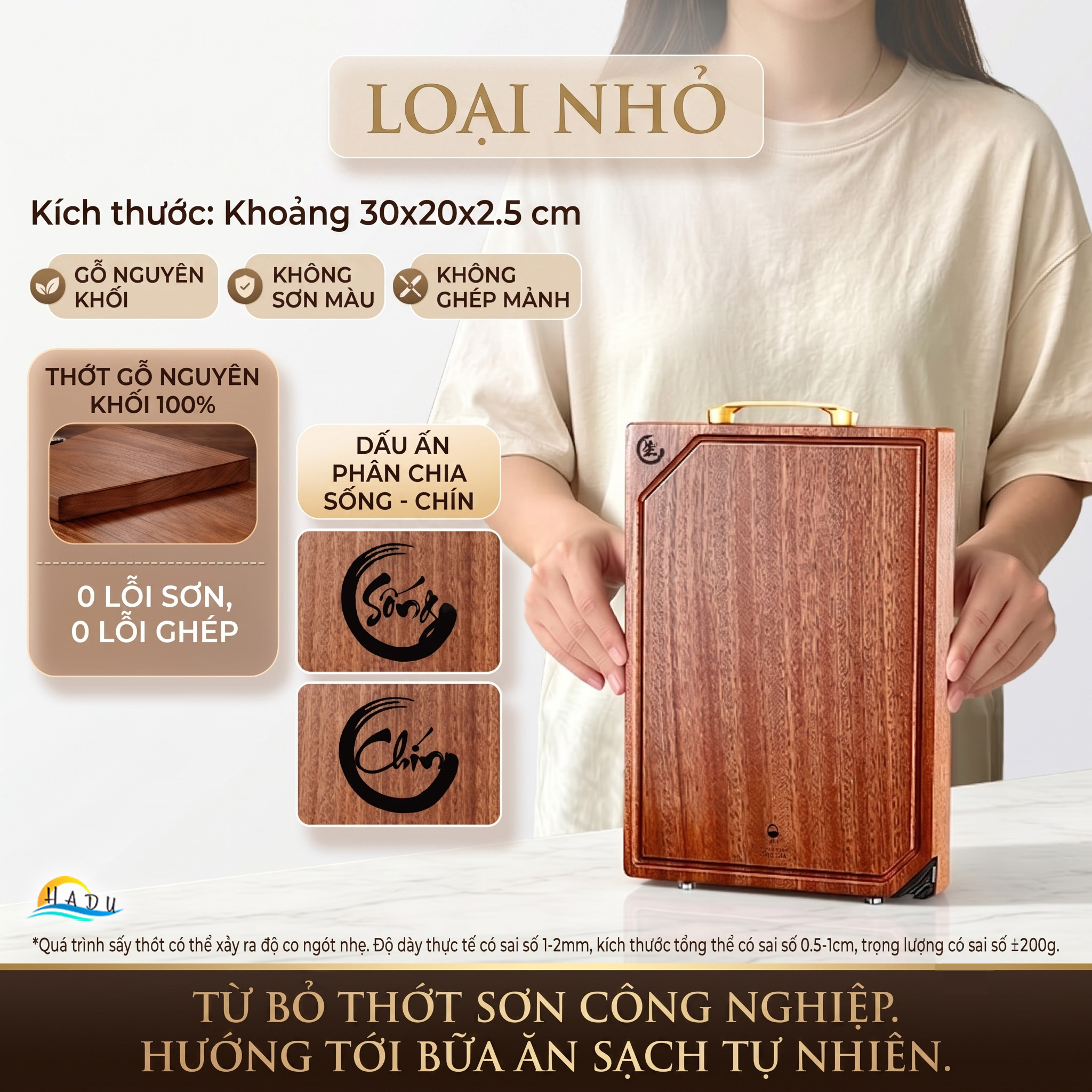 Thớt Gỗ Mun Cao Cấp Nguyên Khối Không Sơn Ghép Phân Biệt Sống Chín Đạt Chất Lượng LFGB Đức SSGP