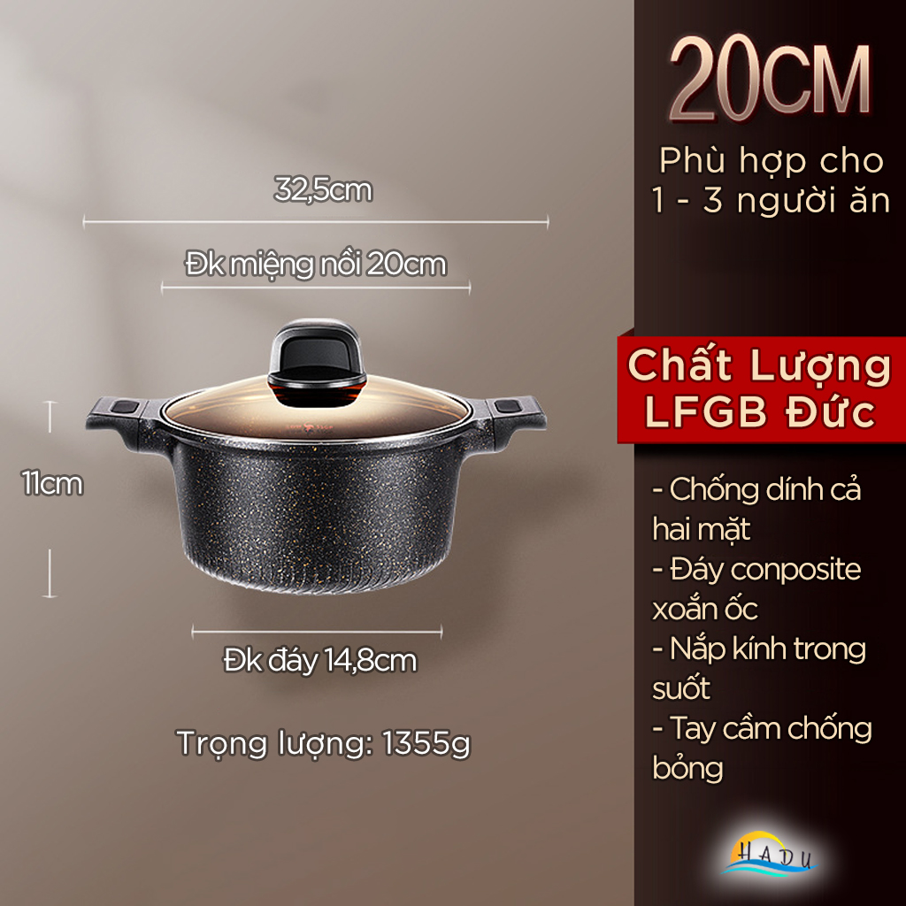 Nồi Chống Dính Bếp Từ Vân Đá Có Nắp 20cm 24cm Cao Cấp Đạt Chất Lượng LFGB Đức SSGP