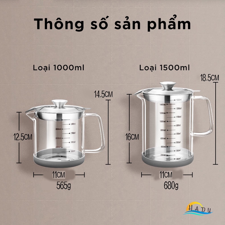 Bình Lọc Dầu Ăn Thủy Tinh Borosilicate SSGP, Kèm Rây Lọc Inox, Nắp Đậy Kín, Đạt Chất Lượng LFGB Đức