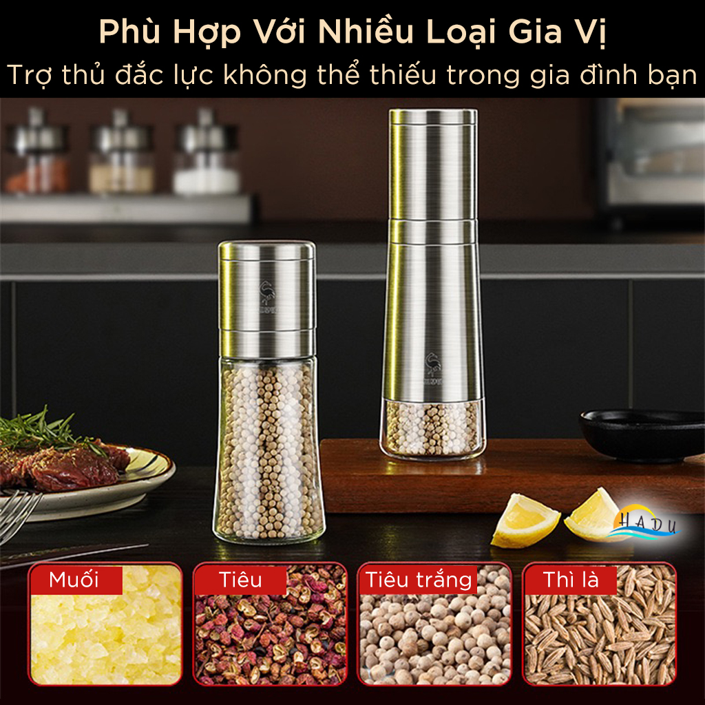 Cối Xay Tiêu Cầm Tay Cao Cấp – Thép Không Gỉ, Lõi Mài Gốm Chống Mài Mòn, Điều Chỉnh Độ Xay Linh Hoạt, Đạt Tiêu Chuẩn LFGB Đức SSGP