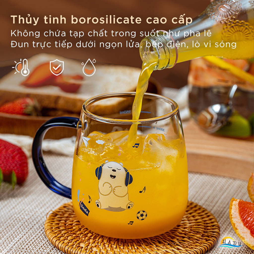 Cốc Thủy Tinh Chịu Nhiệt CCKO 350ml, Dùng Được Trên Bếp Ga, Lò Vi Sóng, Borosilicate, Nhiều Màu
