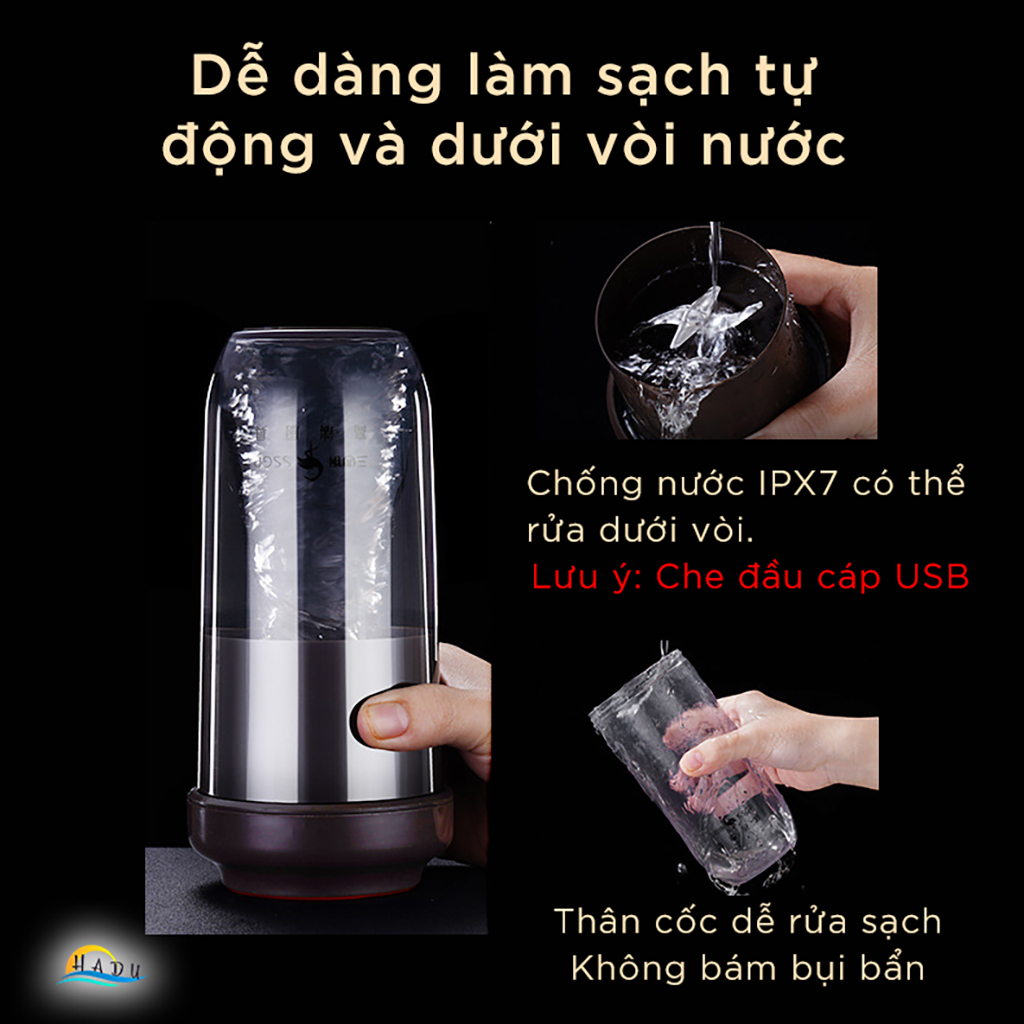 Máy Xay Sinh Tố Cầm Tay Mini – Động Cơ Mạnh Mẽ, Pin 2400mAh, Ly Thủy Tinh Borosilicat Cao Cấp, An Toàn LFGB Đức SSGP