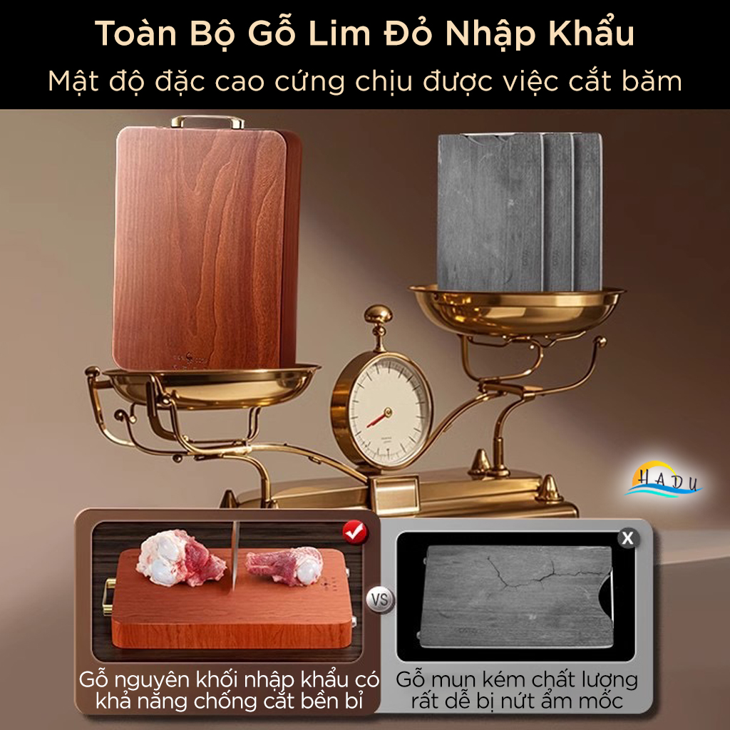 Thớt Gỗ Lim Đỏ SSGP Kiểu Nhật, Chống Mốc, Kháng Khuẩn Tự Nhiên, Đạt Chất Lượng LFGB Đức