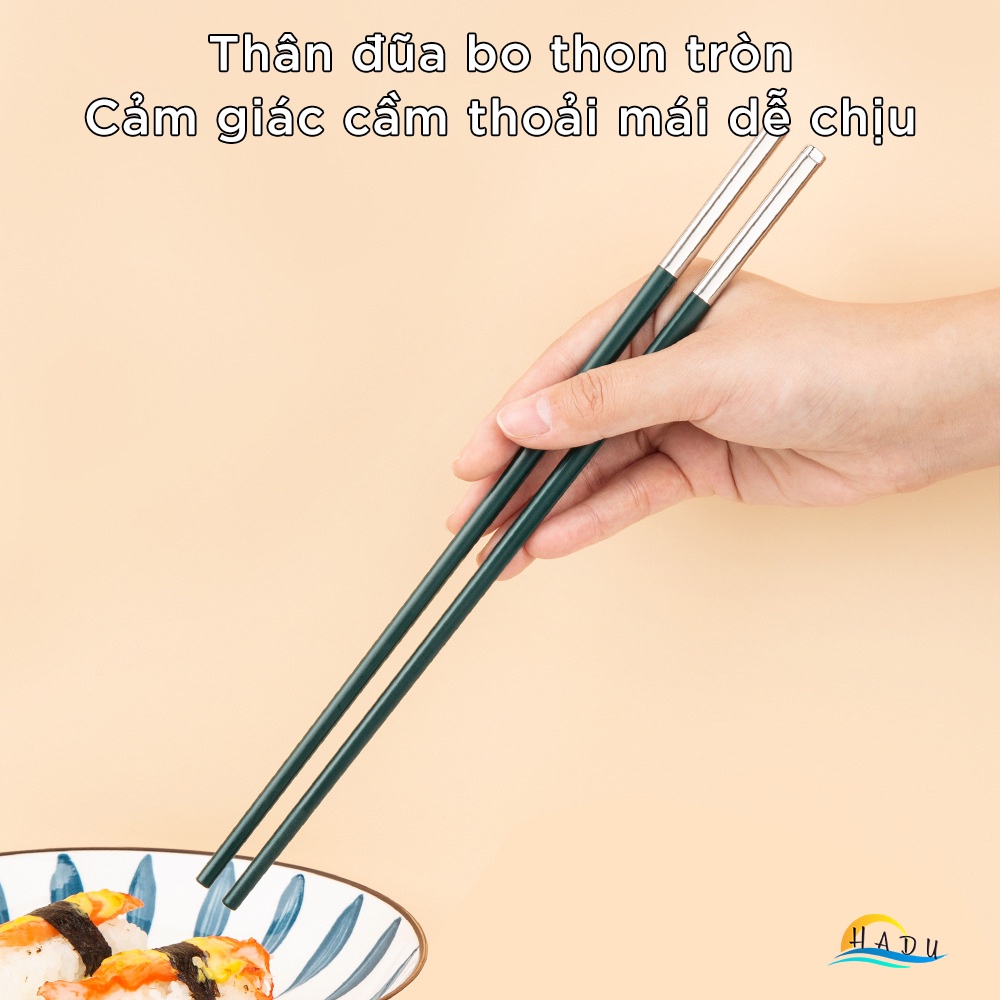 Bộ 10 Đôi Đũa Hợp Kim HADU Kiểu Bắc Âu, Chống Mốc, Chống Trơn, 27.3cm, Màu Xanh