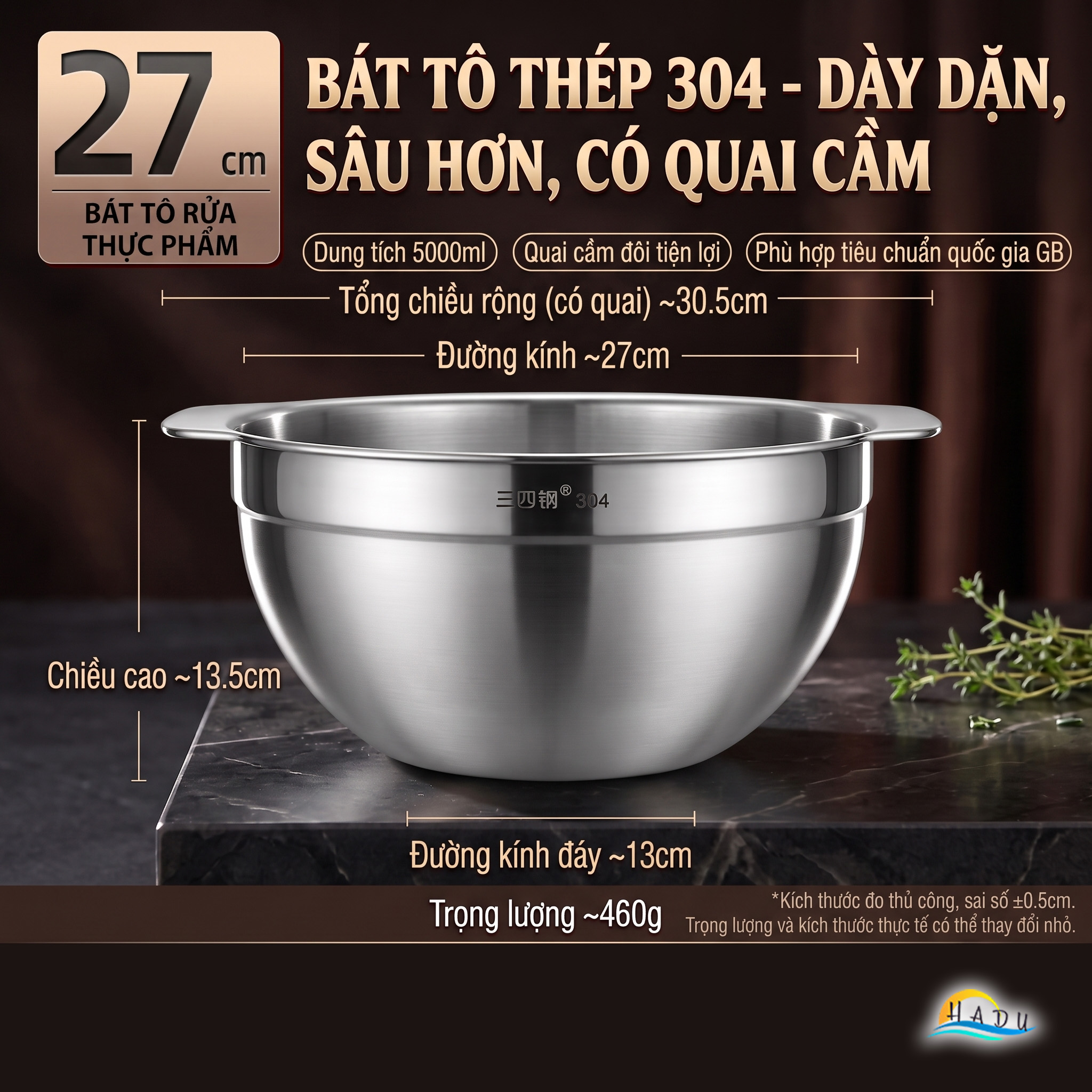 Bộ Rổ Chậu Thau Inox 304 Cao Cấp Dày Dặn Đa Năng Rửa Rau Vo Gạo Trộn Bột 25cm 27cm SSGP