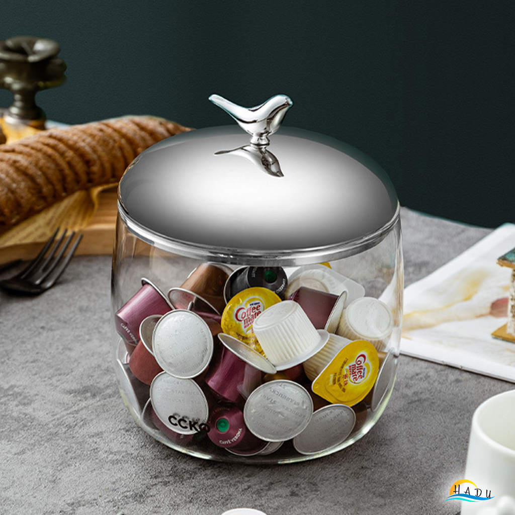 Hũ Đựng Bánh Kẹo Thủy Tinh Borosilicate CCKO 2.2L, Nắp Inox 304 Hình Con Chim