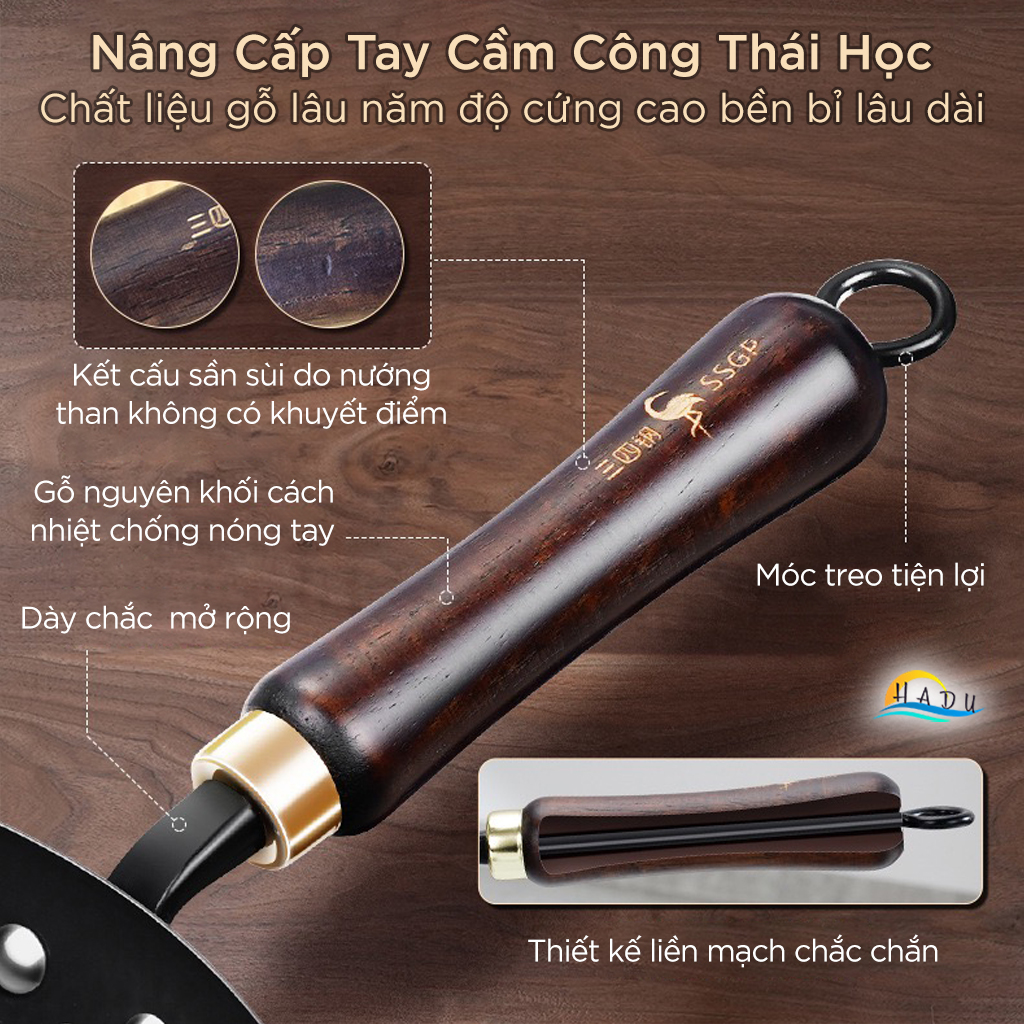 Chảo Gang Đúc Nguyên Khối Đã Tôi Chống Dính Cao Cấp 32cm SSGP, Chảo Xào Sâu Lòng Đạt Chất Lượng LFGB Đức