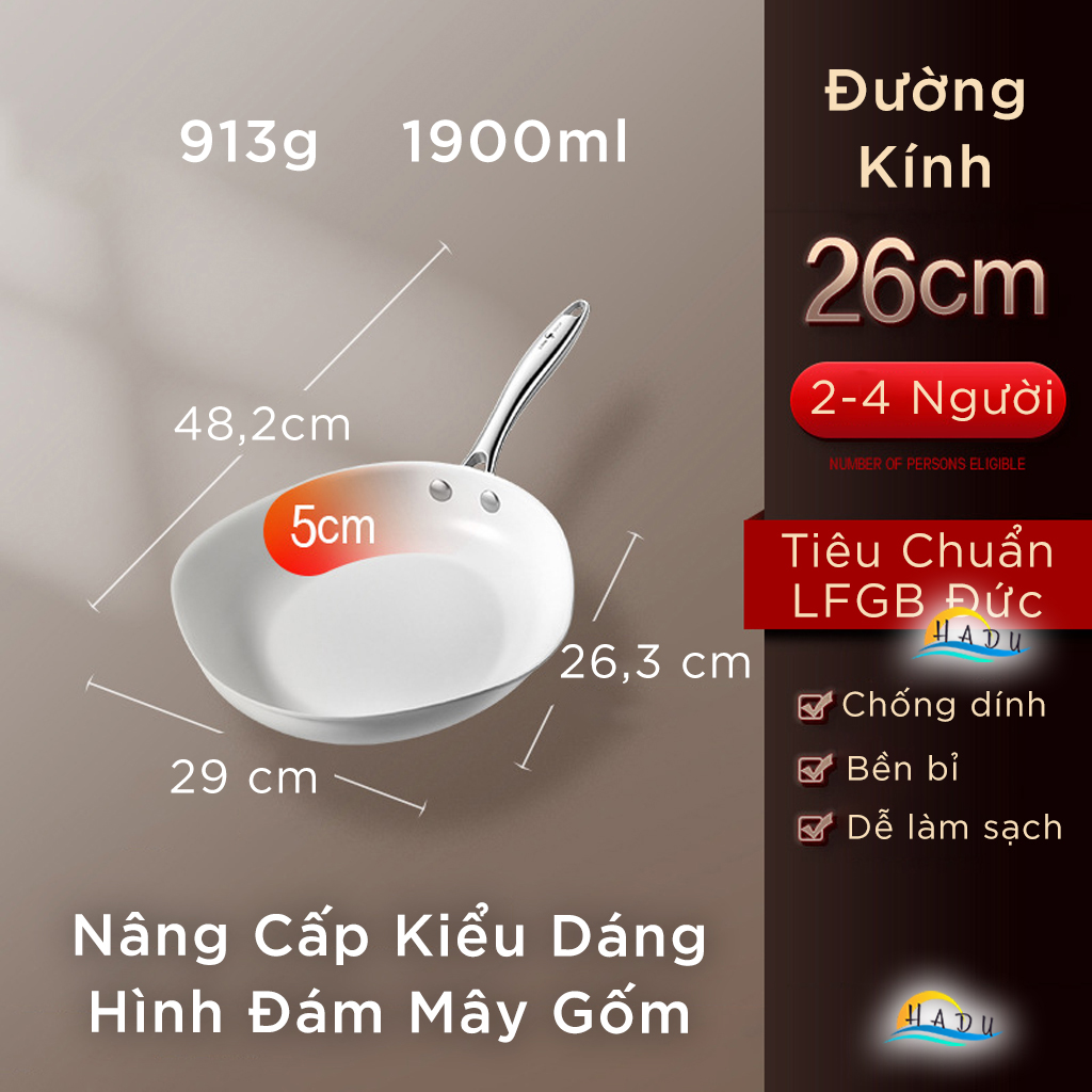 Chảo Ceramic Chống Dính Bếp Từ SSGP 26cm, Chống Dính 2 Mặt, Đáy 3 Lớp, Đạt Chất Lượng LFGB Đức