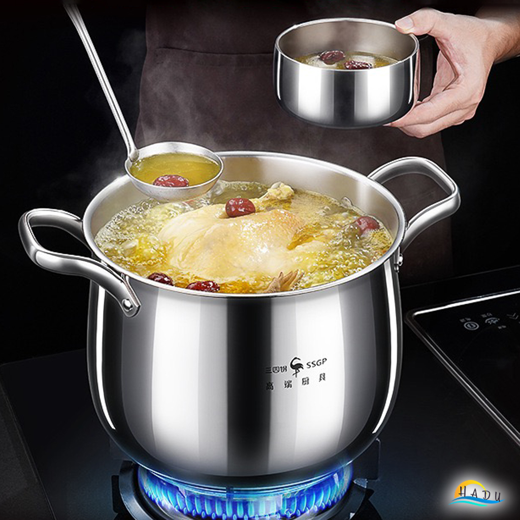 Nồi Luộc Gà Inox 304 Thành Cao SSGP 24cm 26cm, Đáy 5 Lớp, Dùng Bếp Từ, Đạt Chất Lượng LFGB Đức