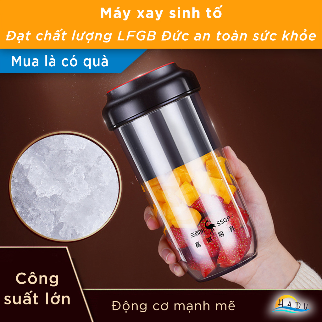 Máy Xay Sinh Tố Cầm Tay Mini – Động Cơ Mạnh Mẽ, Pin 2400mAh, Ly Thủy Tinh Borosilicat Cao Cấp, An Toàn LFGB Đức SSGP