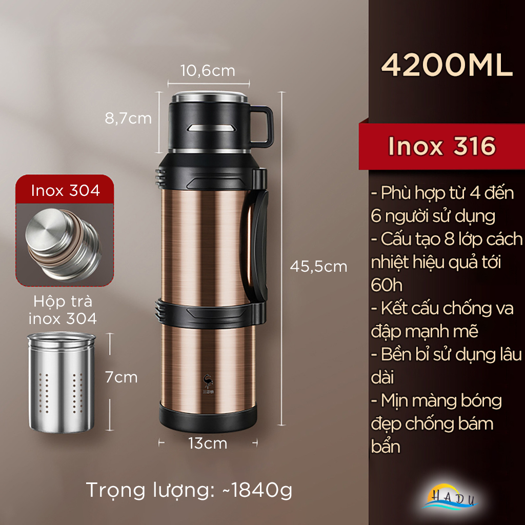 Phích Nước Giữ Nhiệt Inox 316L SSGP 3L, Giữ Nóng 60 Giờ, Tay Cầm Gấp Gọn, Kèm Lõi Trà, Đạt Chất Lượng LFGB Đức