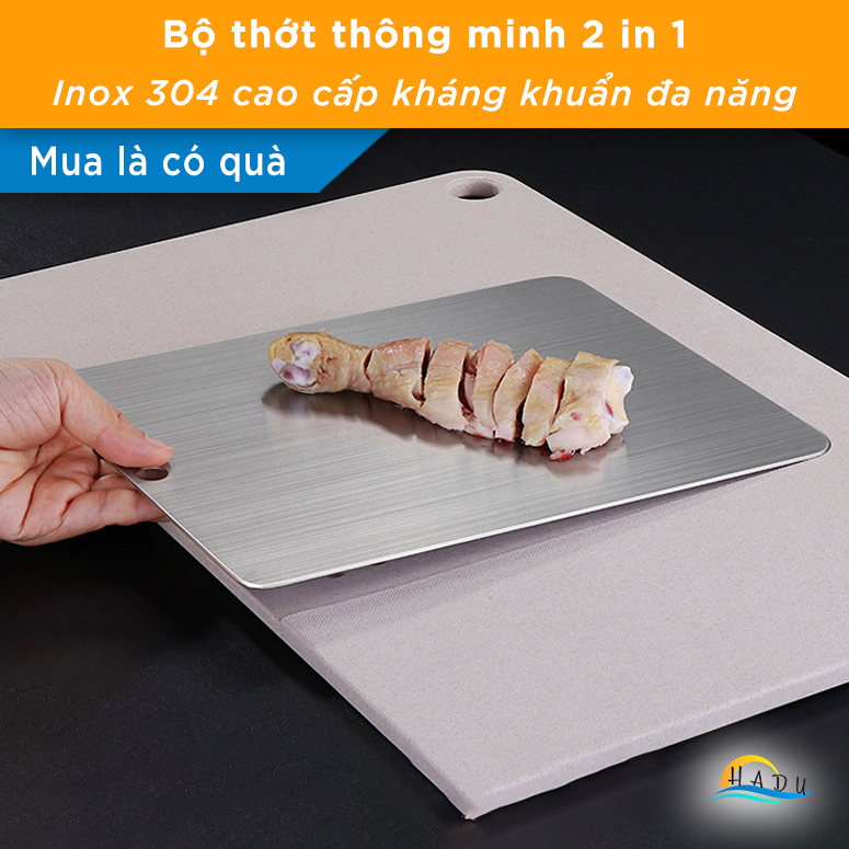 Bộ Thớt Kháng Khuẩn Inox Cao Cấp 2 In 1 Có Thể Tách Rời Đồ Ăn Sống Và Chín Đạt Chất Lượng Đức SSGP