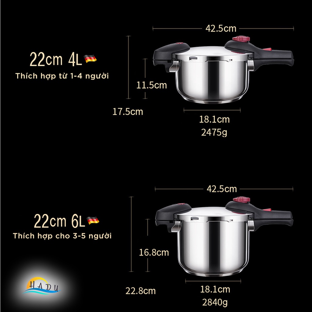Nồi Áp Suất Bếp Từ Inox 304 SSGP 4L 6L, 2 Chế Độ Nấu, Đáy 3 Lớp, Hầm Nhanh, Đạt Chất Lượng LFGB Đức