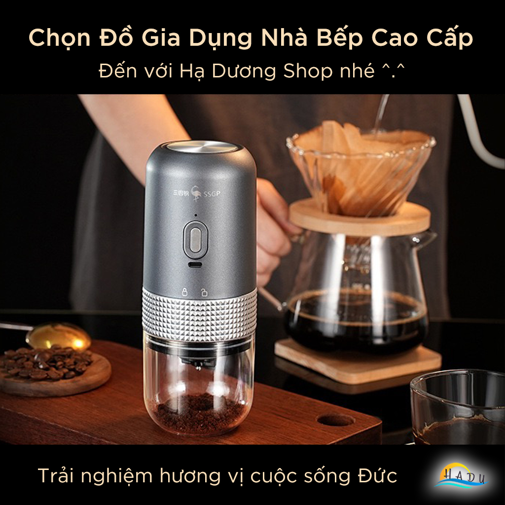 Máy Xay Cà Phê Hạt Cầm Tay Mini Tự Động Cao Cấp Đạt Chất Lượng LFGB Đức SSGP