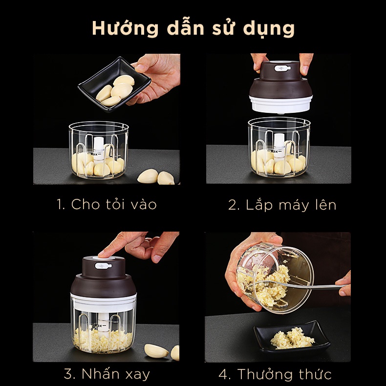 Máy Xay Tỏi Ớt Mini Sạc USB SSGP 250ml, Lưỡi Inox 304, Xay Nhanh, Thân Nhựa PC, Đạt Chất Lượng LFGB Đức