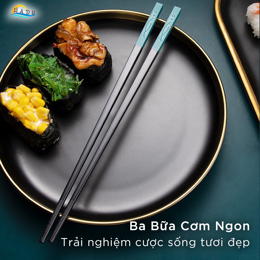 Bộ 5 Đôi Đũa Sợi Thủy Tinh HADU Họa Tiết Song Ngư, Chống Trơn, Chịu Nhiệt, 24.3cm, Đuôi 5 Màu