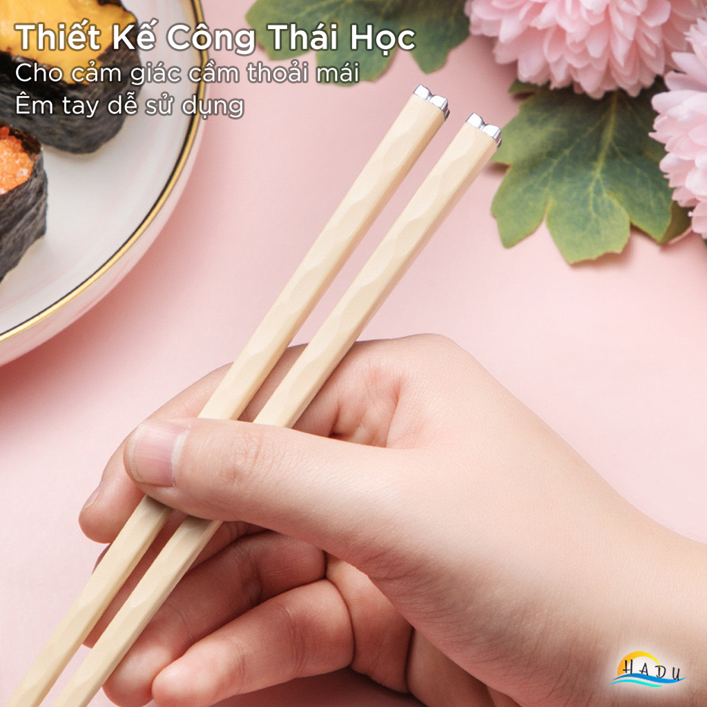 Bộ 5 Đôi Đũa Sợi Thủy Tinh HADU Họa Tiết Hoa Anh Đào, Chống Trơn, Chống Mốc, 24.3cm, Nhiều Màu