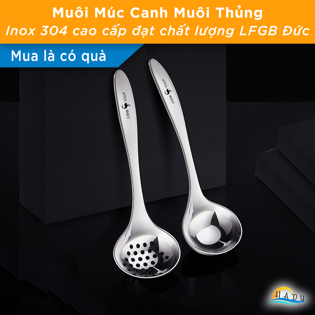 Bộ Muôi Múc Canh Inox 304 SSGP, Đúc Nguyên Khối, Tay Cầm Tròn Chống Nóng, Đạt Chất Lượng LFGB Đức